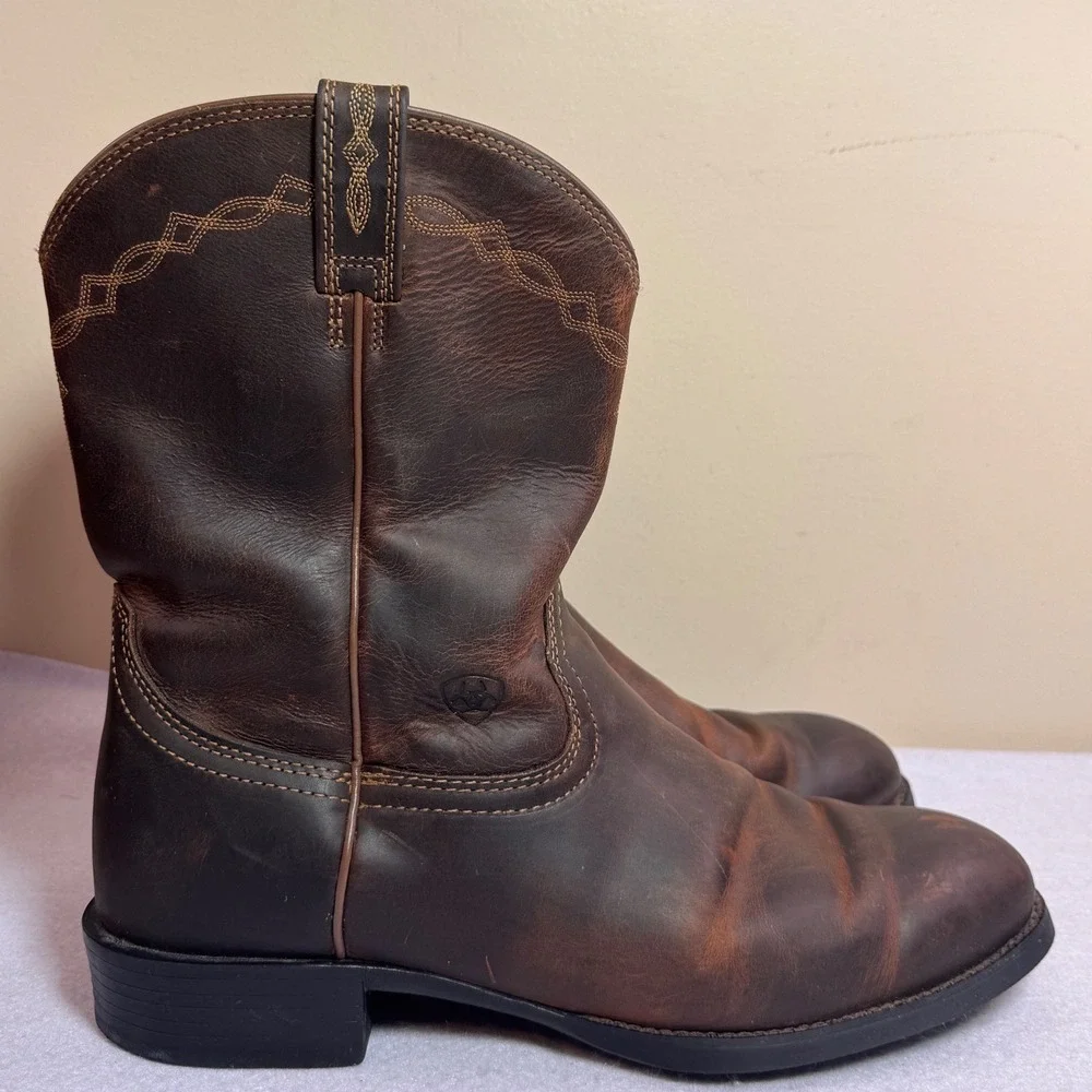 Ariat Mens Heritage Roper Distressed 13D Brown Leather Western Cowboy Boots ATS - Picture 4 of 15